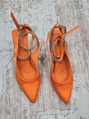 Embellished Orange Pointed-Toe Women’s Heels